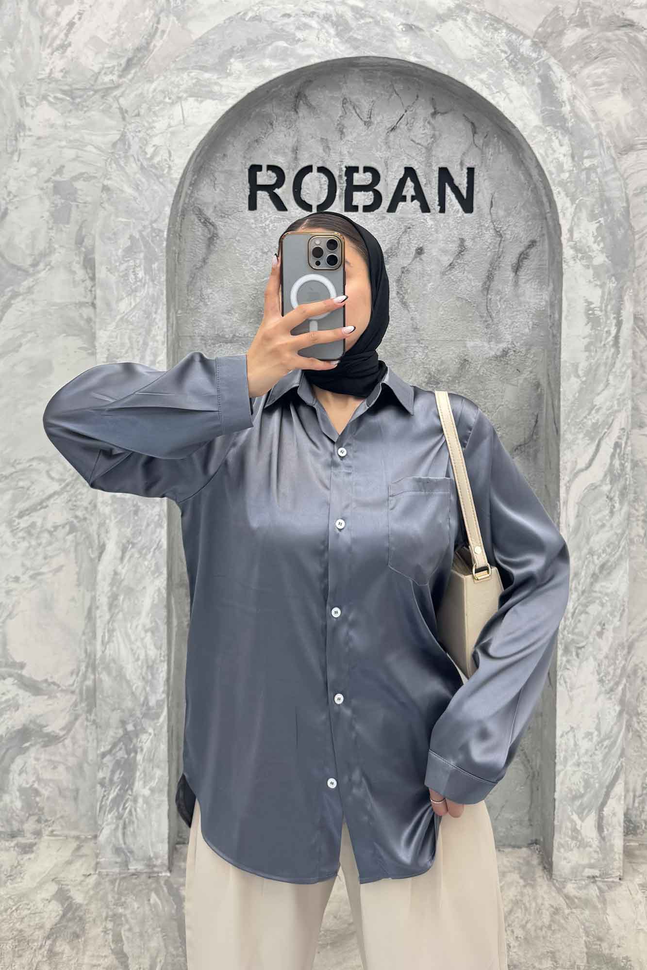 شومیز ساتن تک جیب