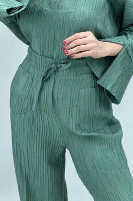 ست شومیز جلوبسته یقه هفت و شلوار بگ کریشه