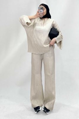 ست شومیز جلوبسته یقه هفت و شلوار بگ کریشه