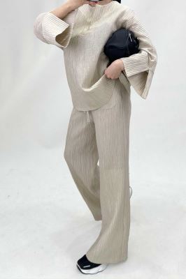 ست شومیز جلوبسته یقه هفت و شلوار بگ کریشه