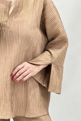 ست شومیز جلوبسته یقه هفت و شلوار بگ کریشه