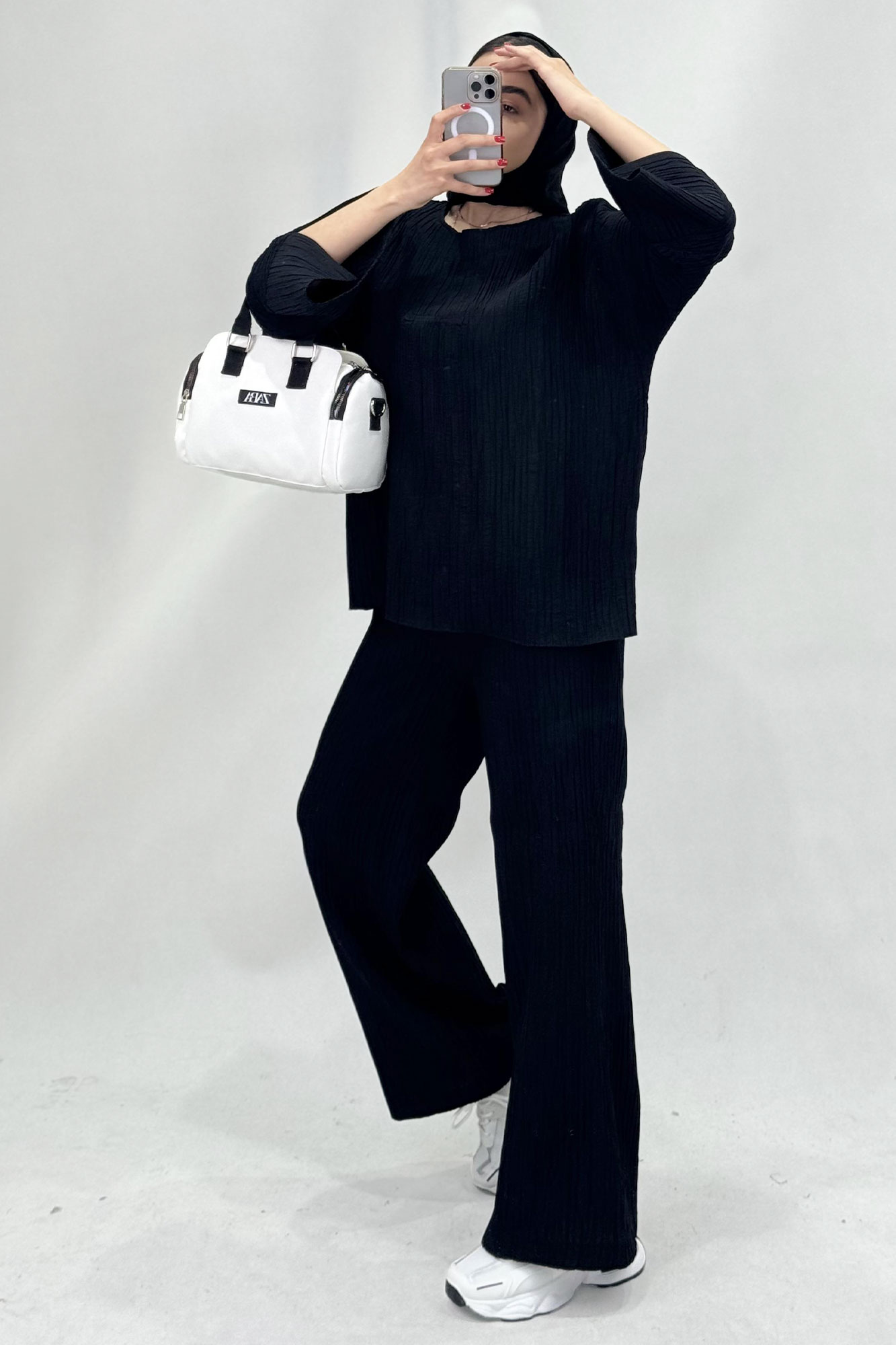 ست شومیز جلوبسته یقه هفت و شلوار بگ کریشه