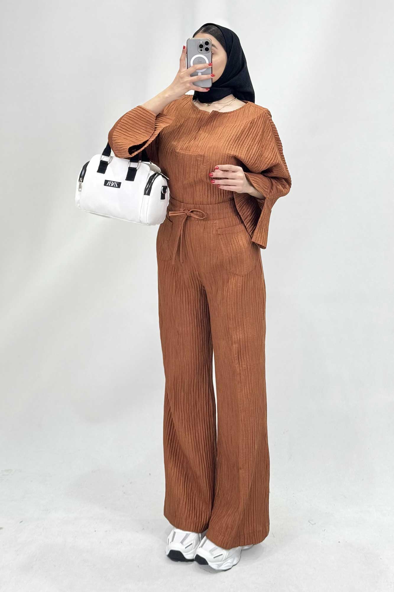 ست شومیز جلوبسته یقه هفت و شلوار بگ کریشه