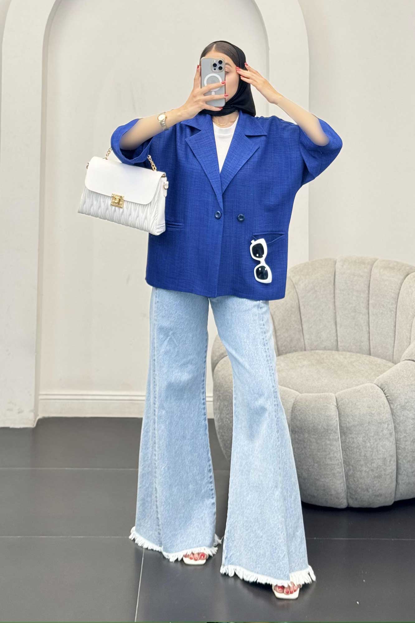 مانتو کتی آستین سه رب یقه انگلیسی شانتونR