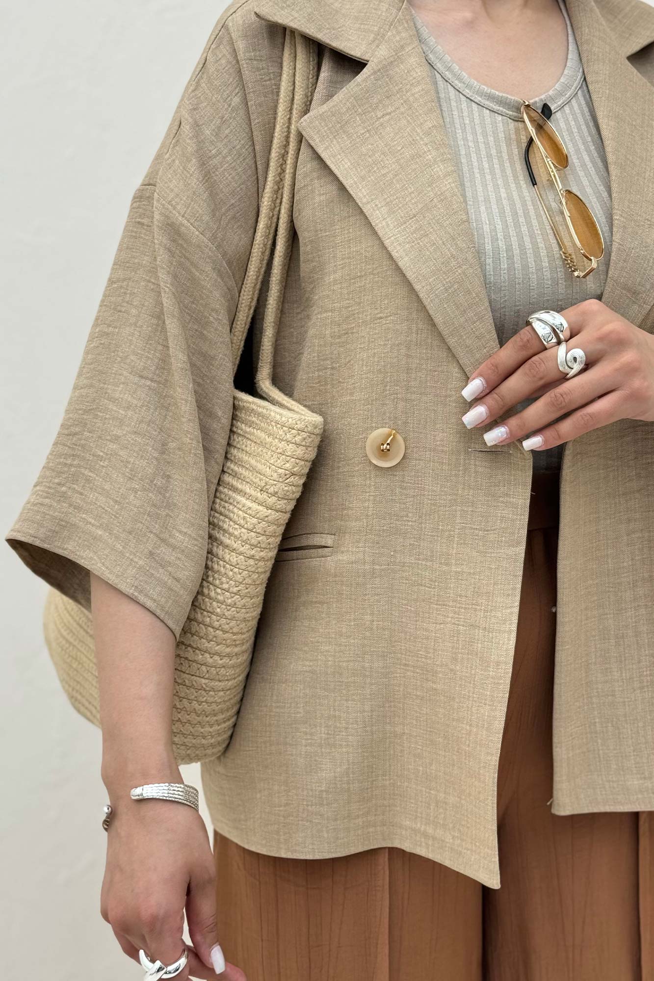 مانتو کتی آستین سه رب یقه انگلیسی شانتونR