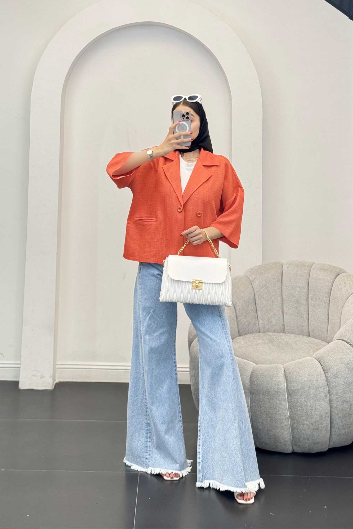 مانتو کتی آستین سه رب یقه انگلیسی شانتونR