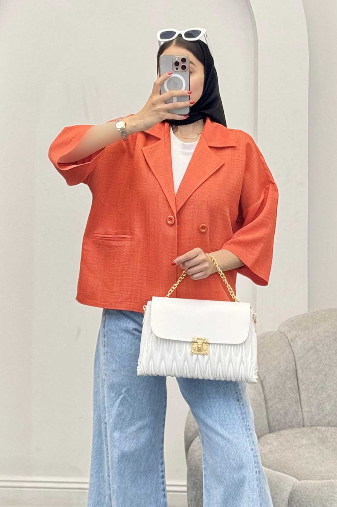 مانتو کتی آستین سه رب یقه انگلیسی شانتونR