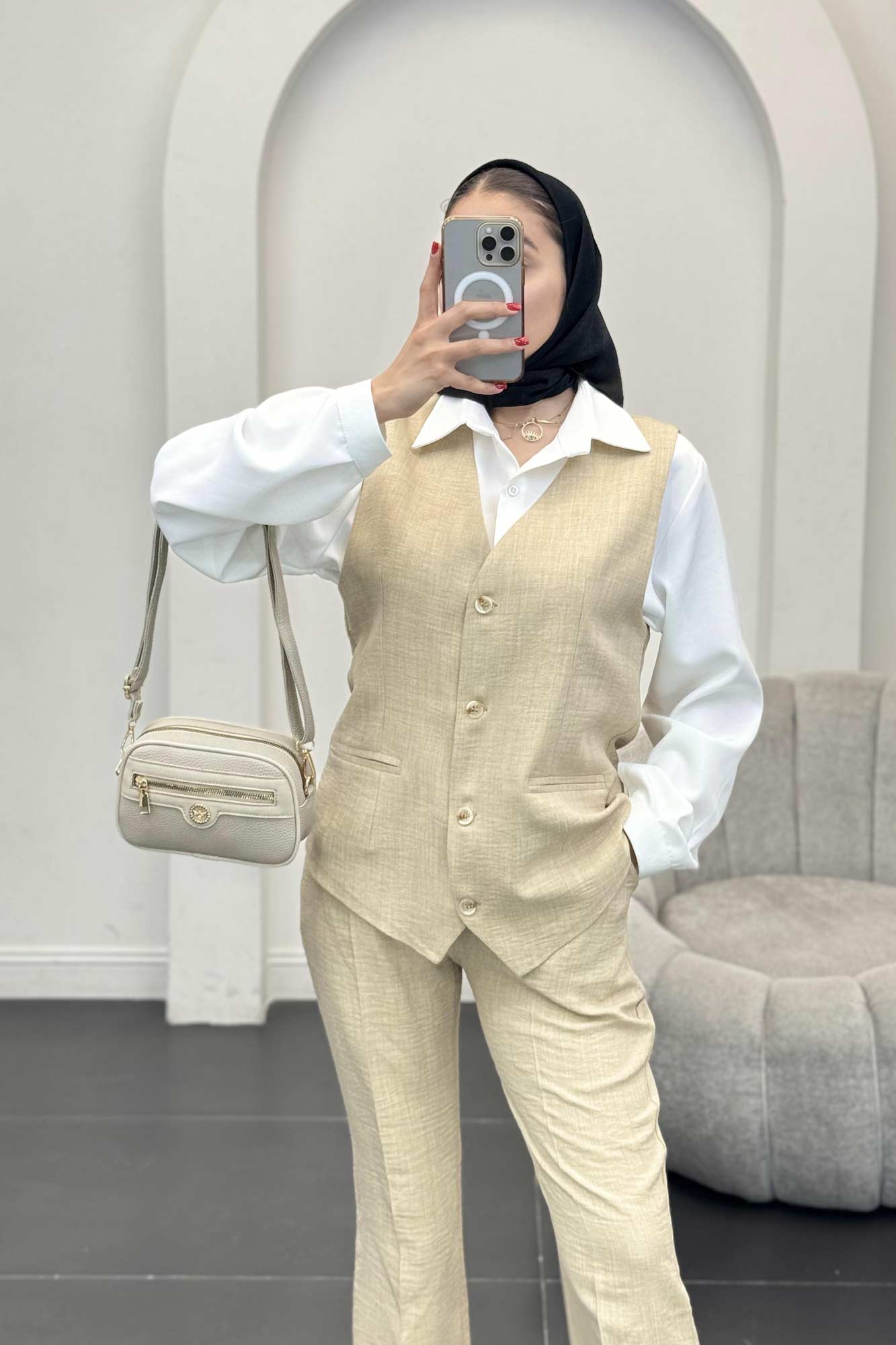 ست جلیقه شلوار شانتون یقه هفت بگ