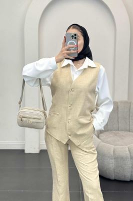 ست جلیقه شلوار شانتون یقه هفت بگ