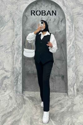 ست جلیقه شلوار شانتون یقه هفت بگ