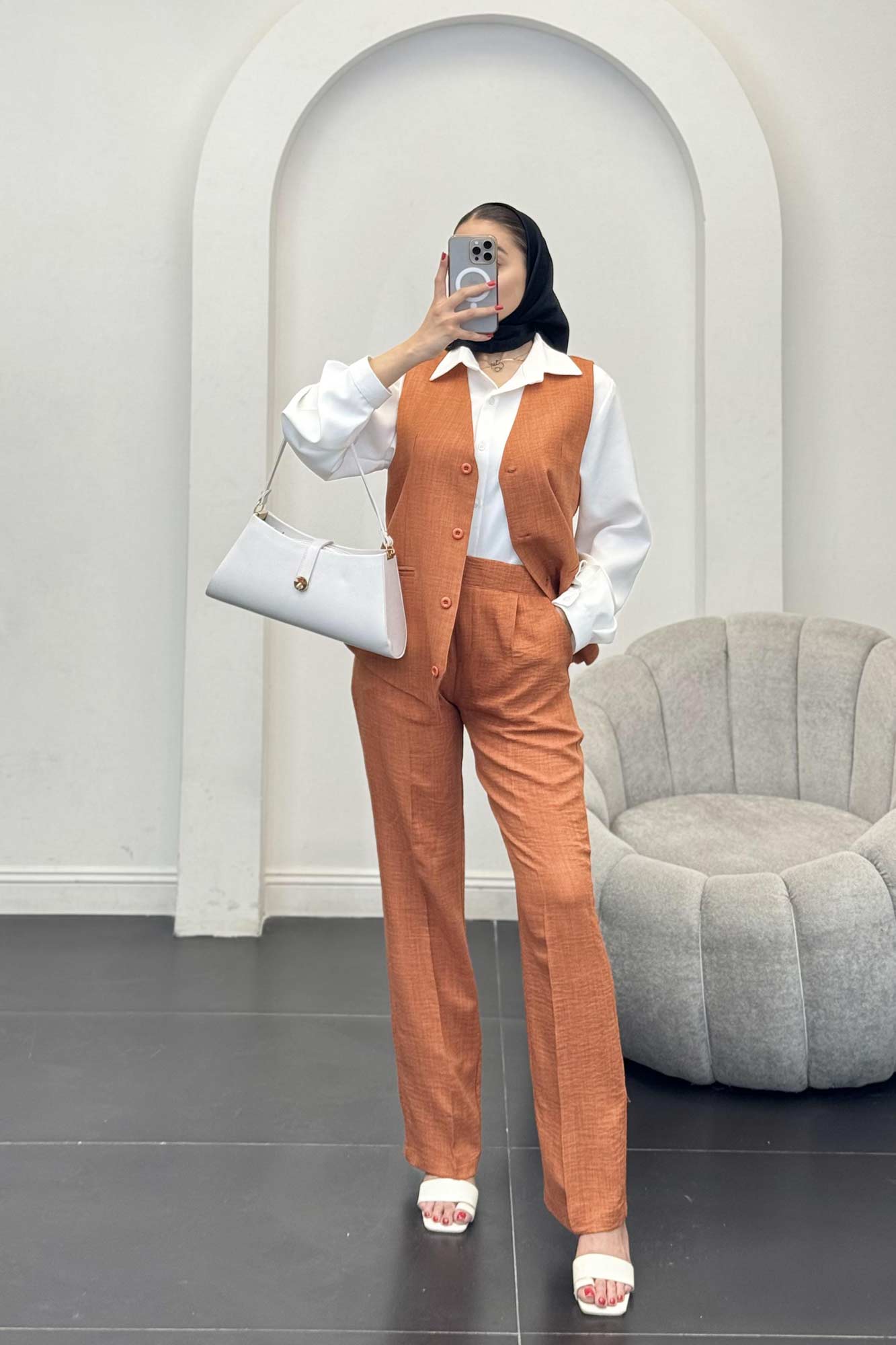 ست جلیقه شلوار شانتون یقه هفت بگ