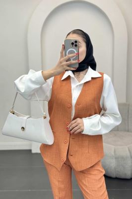 ست جلیقه شلوار شانتون یقه هفت بگ