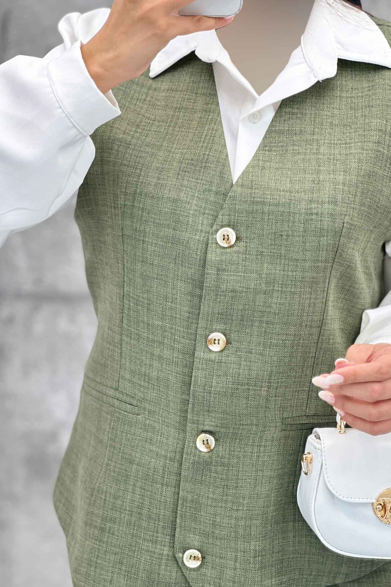 ست جلیقه شلوار شانتون یقه هفت بگ