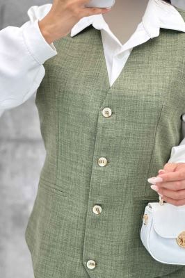 ست جلیقه شلوار شانتون یقه هفت بگ