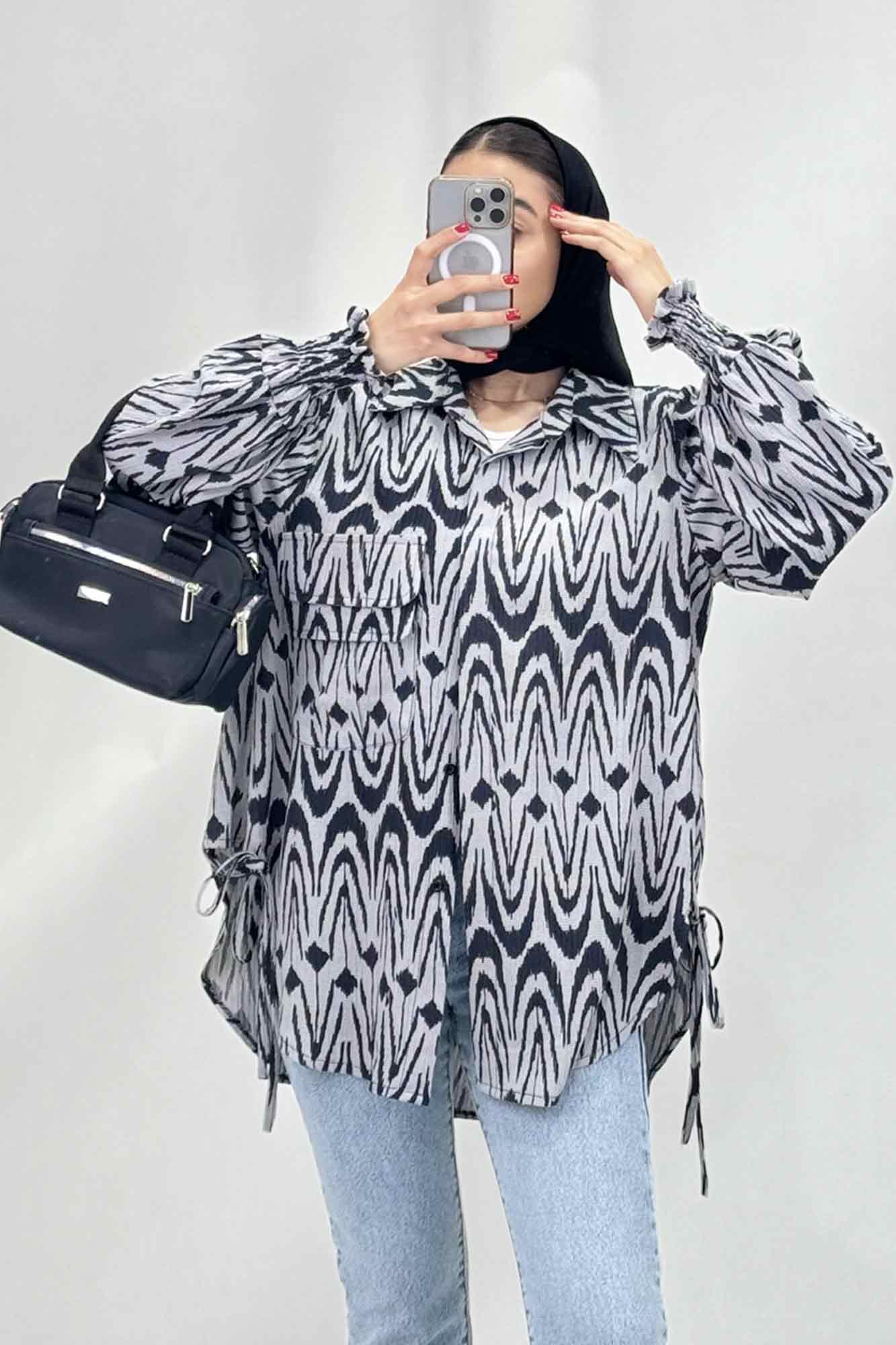 شومیز کراش چاپی آستین شیپوری