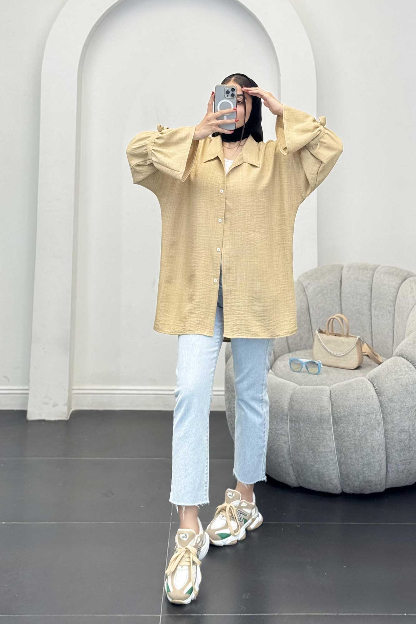 شومیز شانتون آستین عروسکی