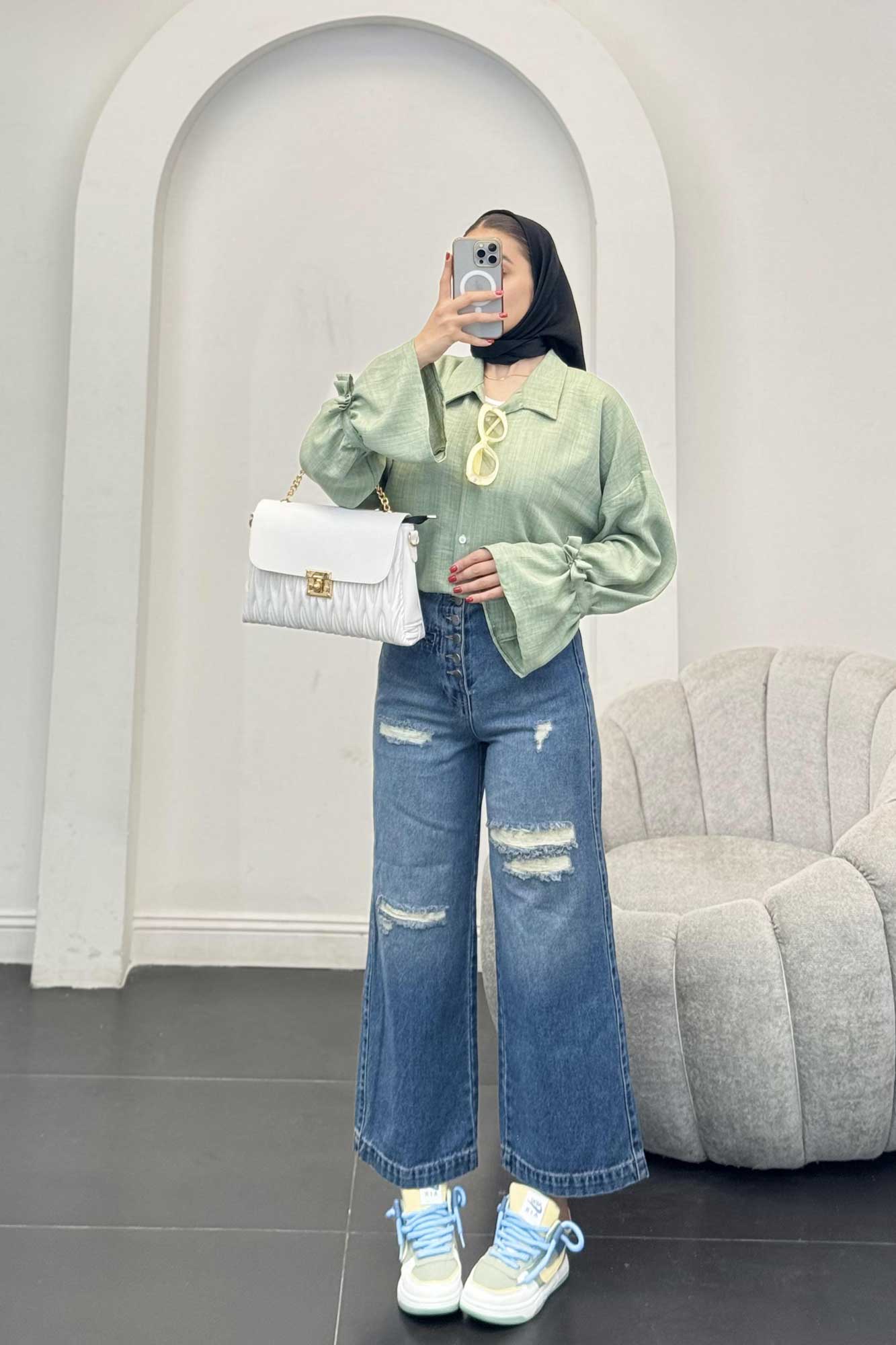 شومیز شانتون آستین عروسکی