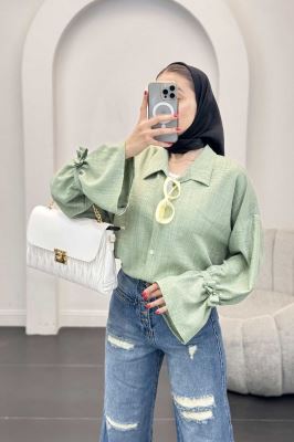 شومیز شانتون آستین عروسکی