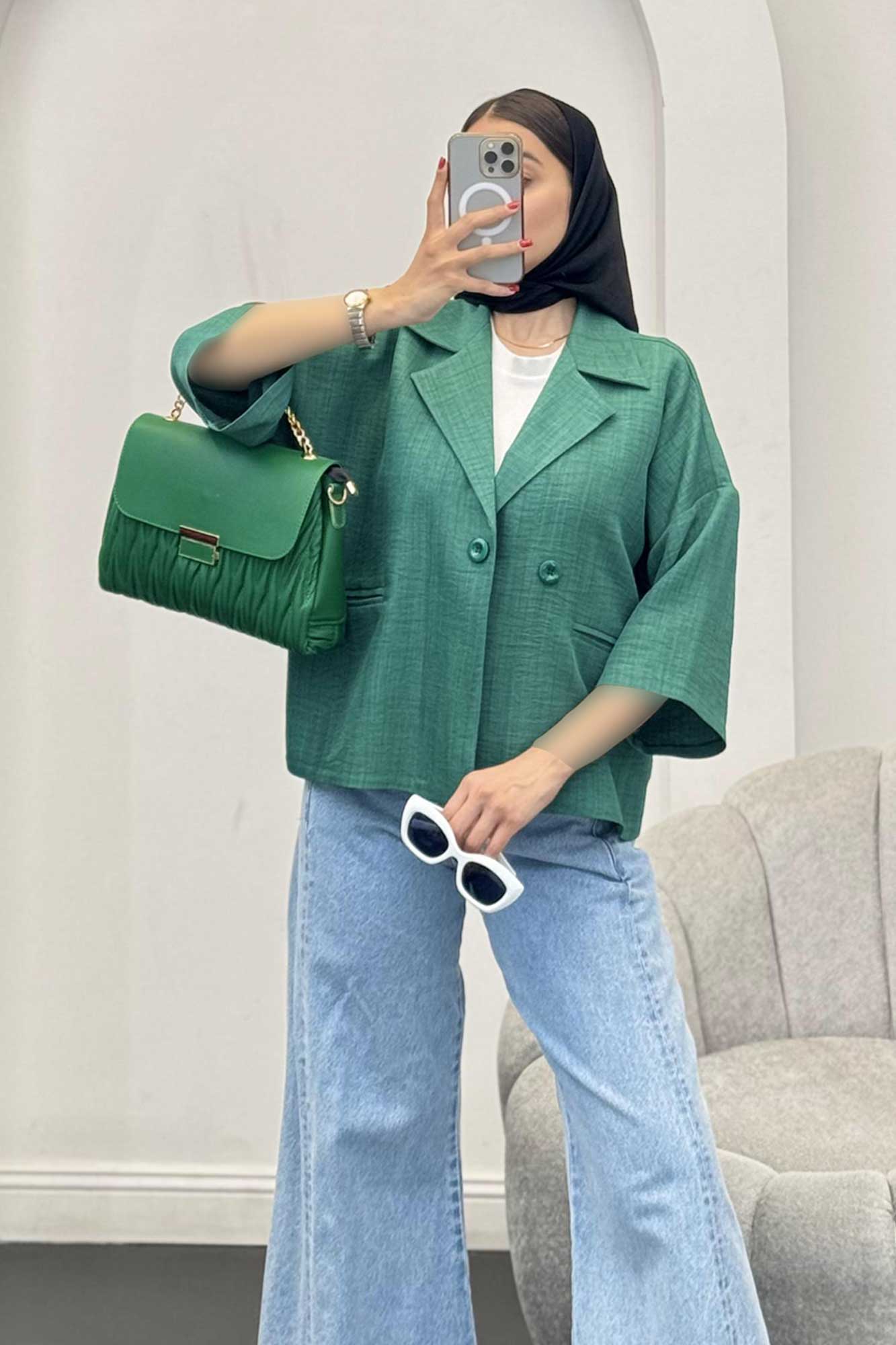 مانتو کتی آستین سه رب یقه انگلیسی شانتونR