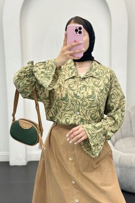 شومیز کراش چاپی آستین عروسکی