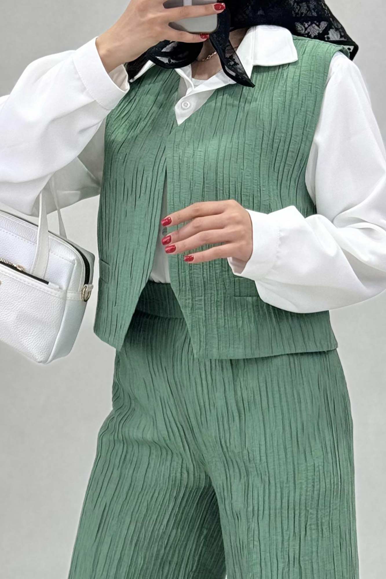 ست جلیقه شلوار کریشه جیب فیلتو