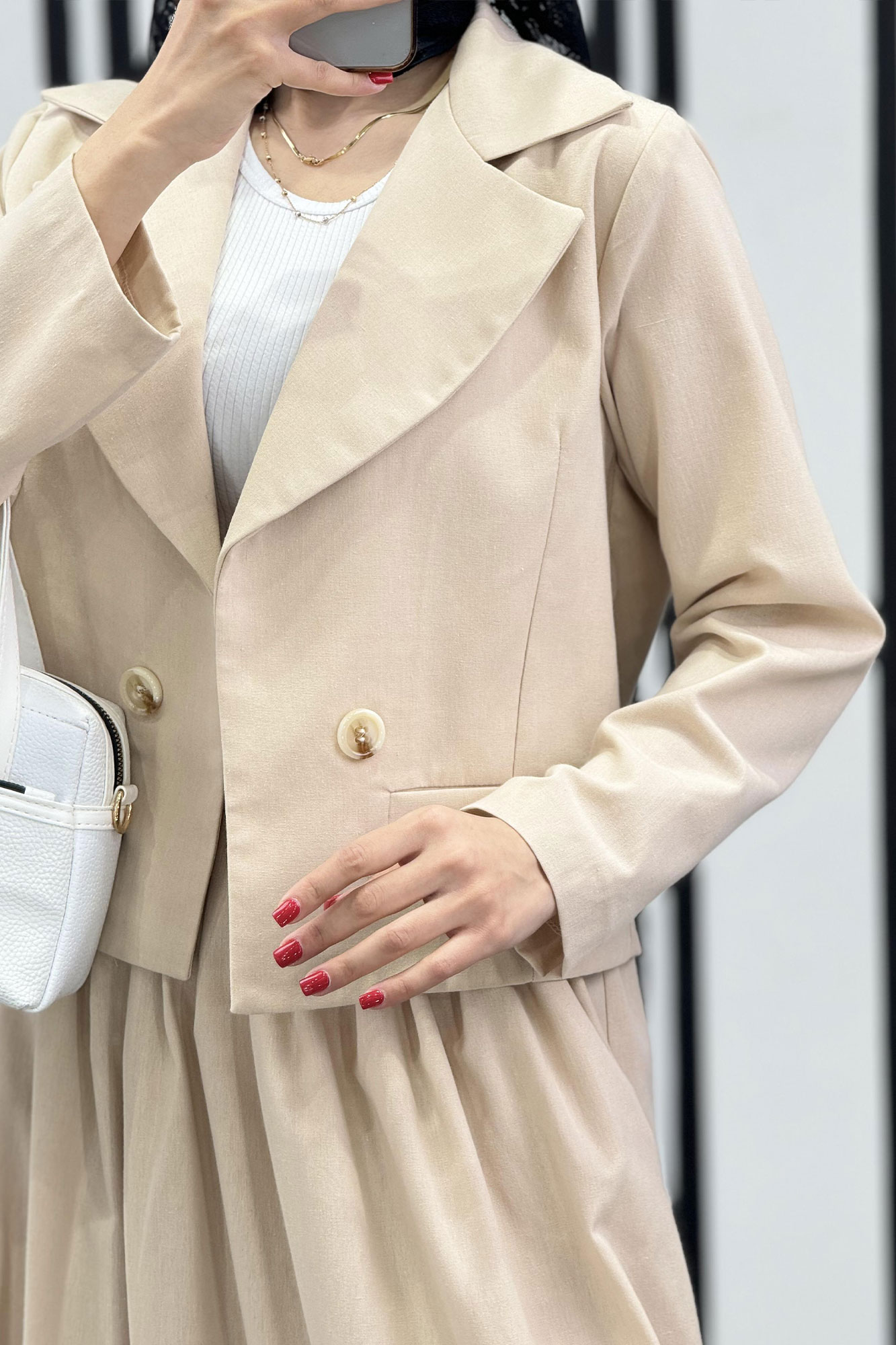 ست کت کراپ و دامن لینن آرکا