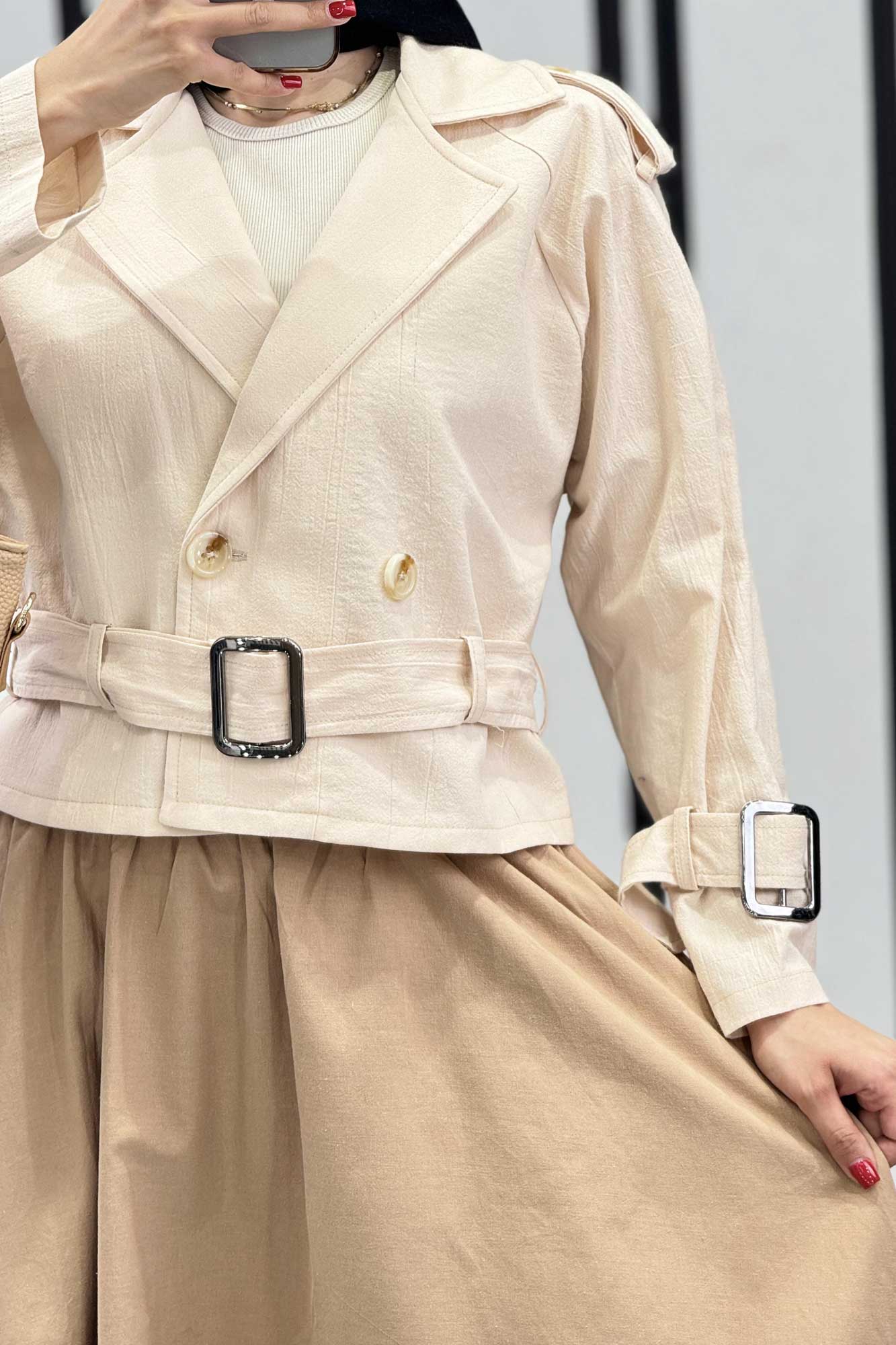 کت کوتاه لینن آستین کمربندی بولونیا