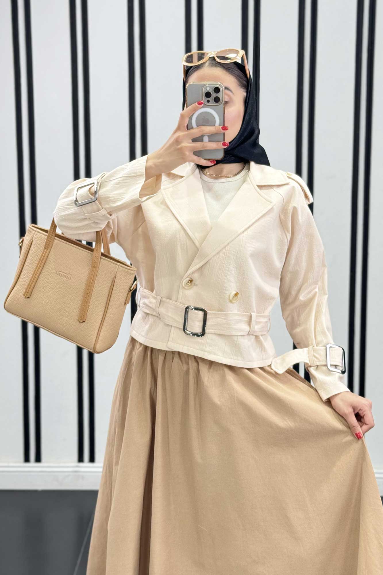 کت کوتاه لینن آستین کمربندی بولونیا