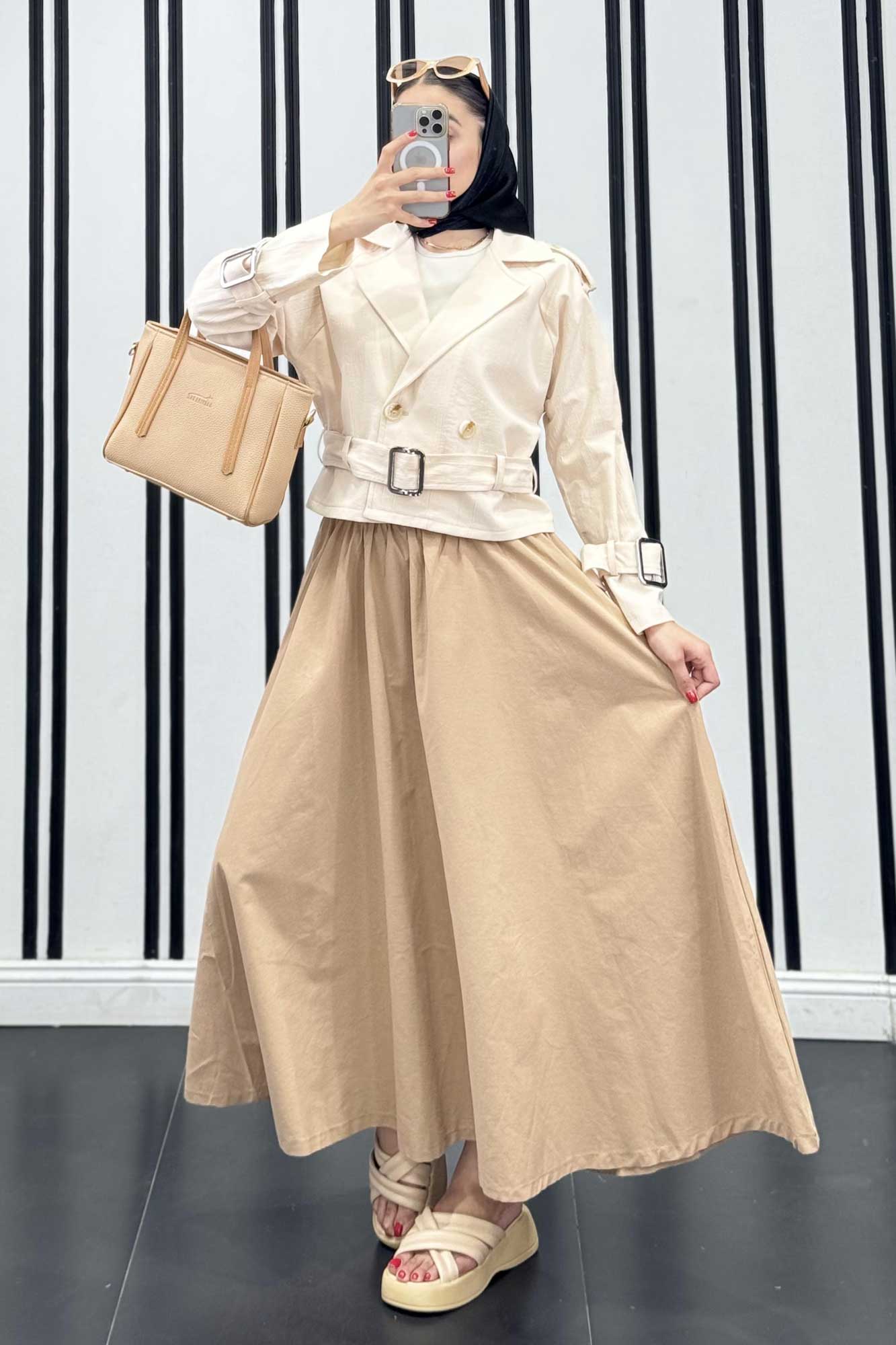 کت کوتاه لینن آستین کمربندی بولونیا