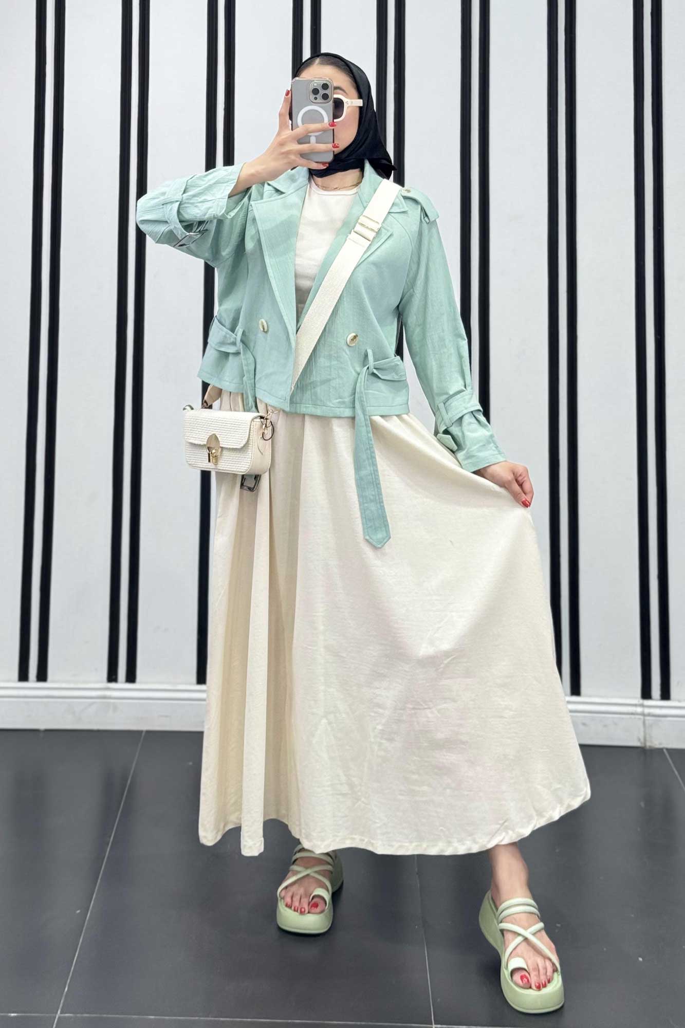 کت کوتاه لینن آستین کمربندی بولونیا