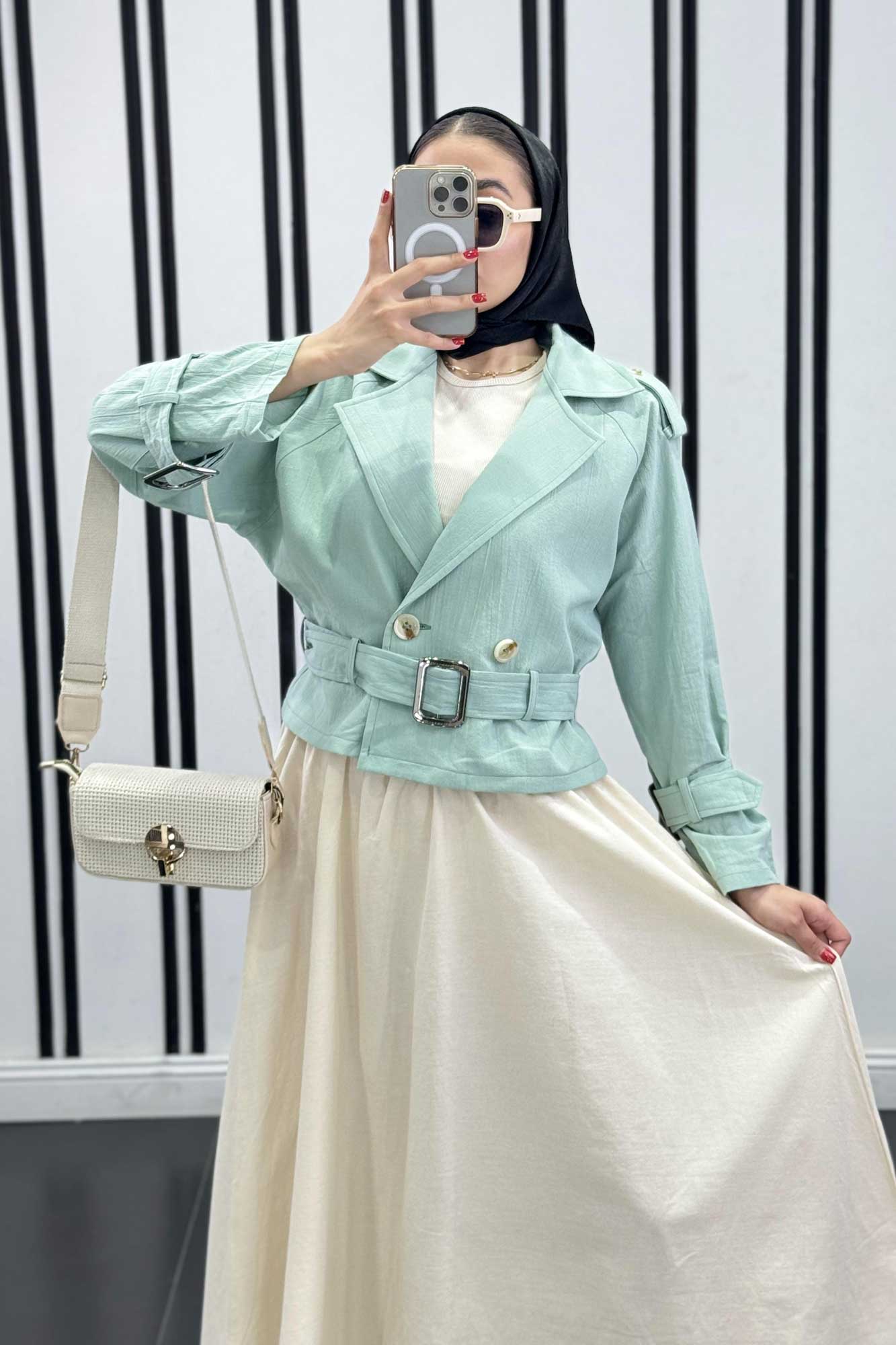 کت کوتاه لینن آستین کمربندی بولونیا