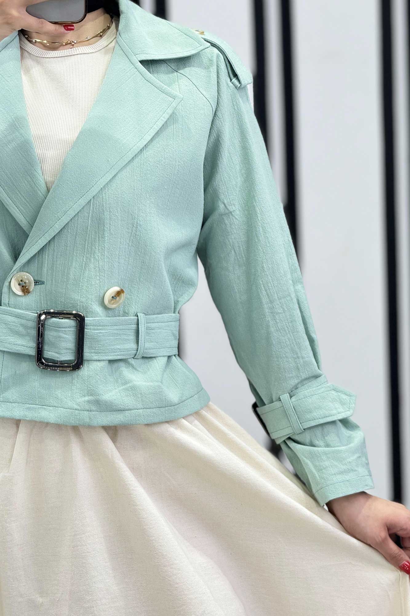 کت کوتاه لینن آستین کمربندی بولونیا