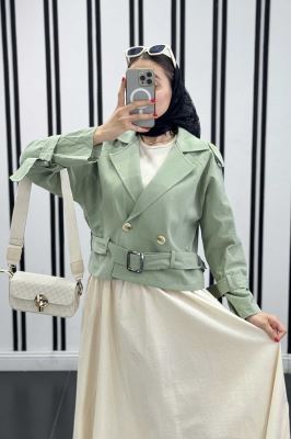 کت کوتاه لینن آستین کمربندی بولونیا