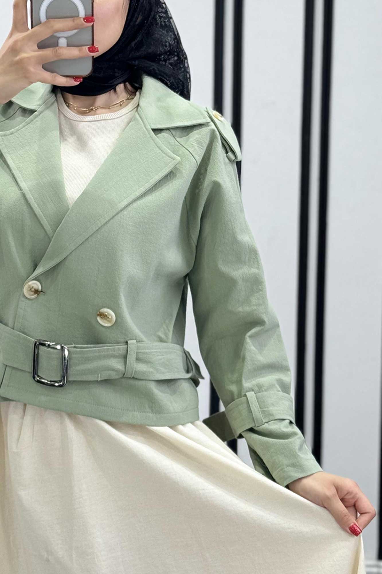 کت کوتاه لینن آستین کمربندی بولونیا