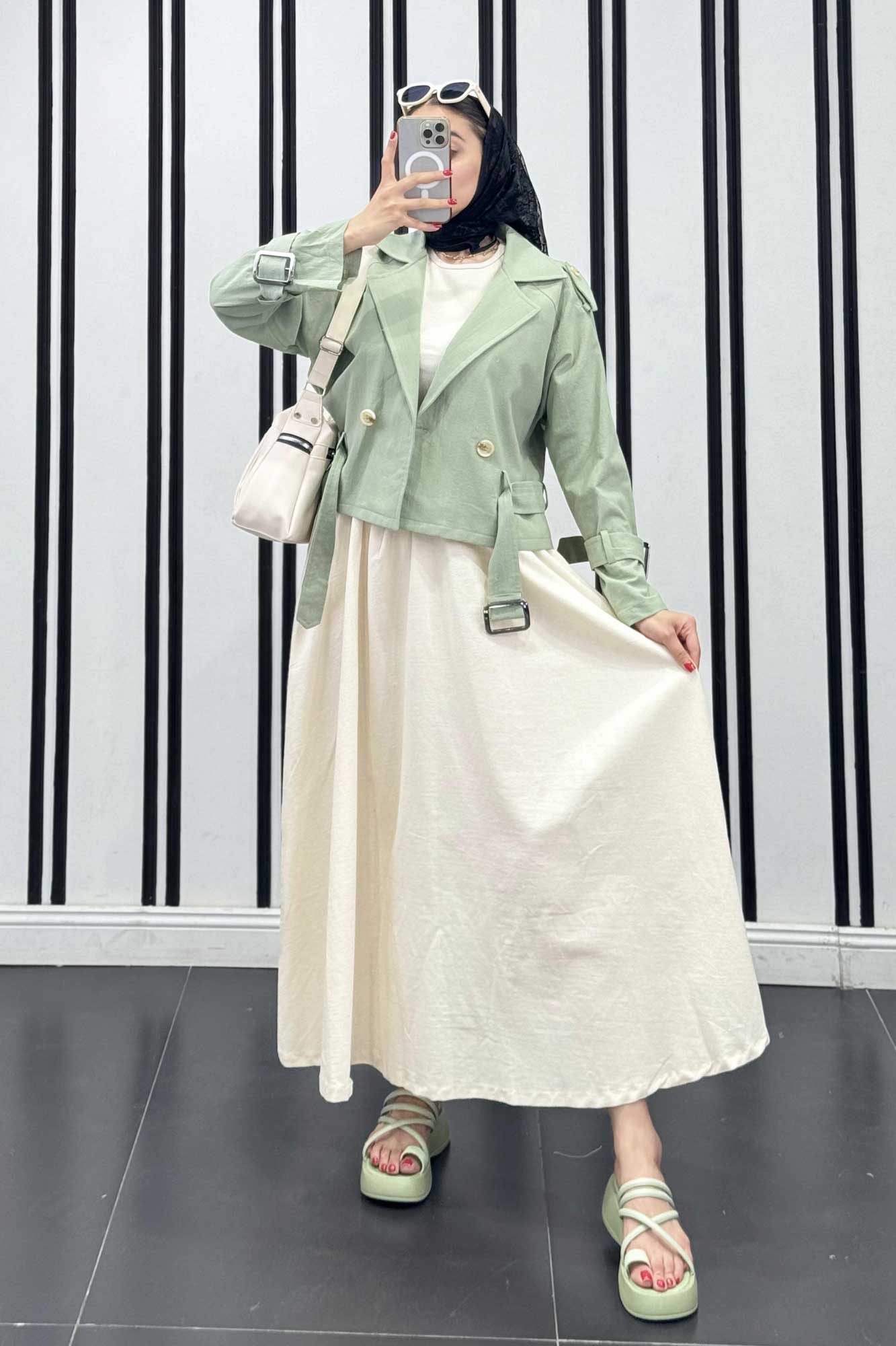 کت کوتاه لینن آستین کمربندی بولونیا