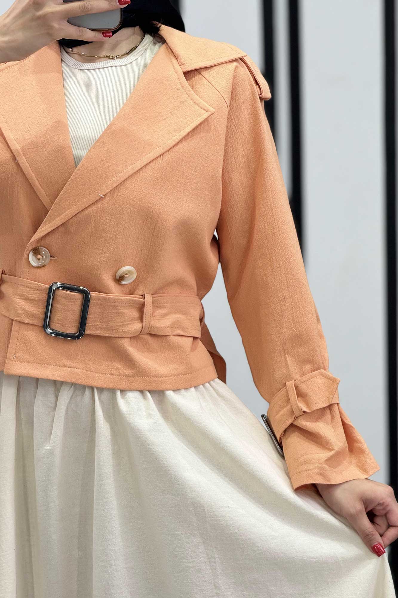 کت کوتاه لینن آستین کمربندی بولونیا