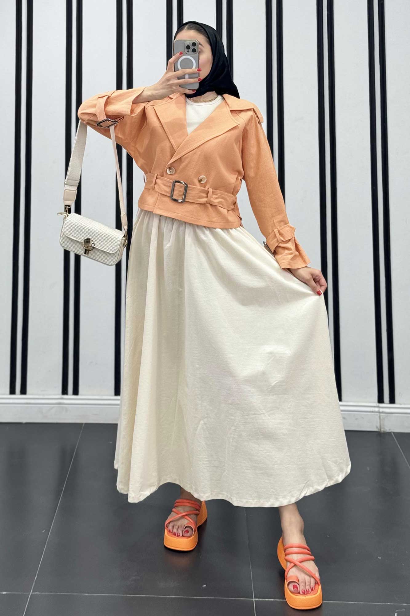 کت کوتاه لینن آستین کمربندی بولونیا