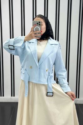 کت کوتاه لینن آستین کمربندی بولونیا