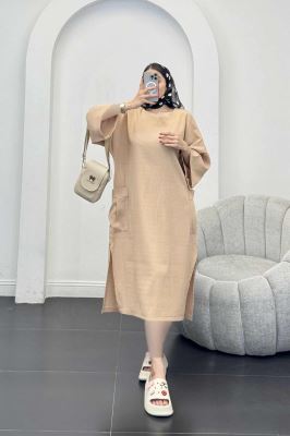 مانتو کفتان السا بغل جیب پایین چاکدار