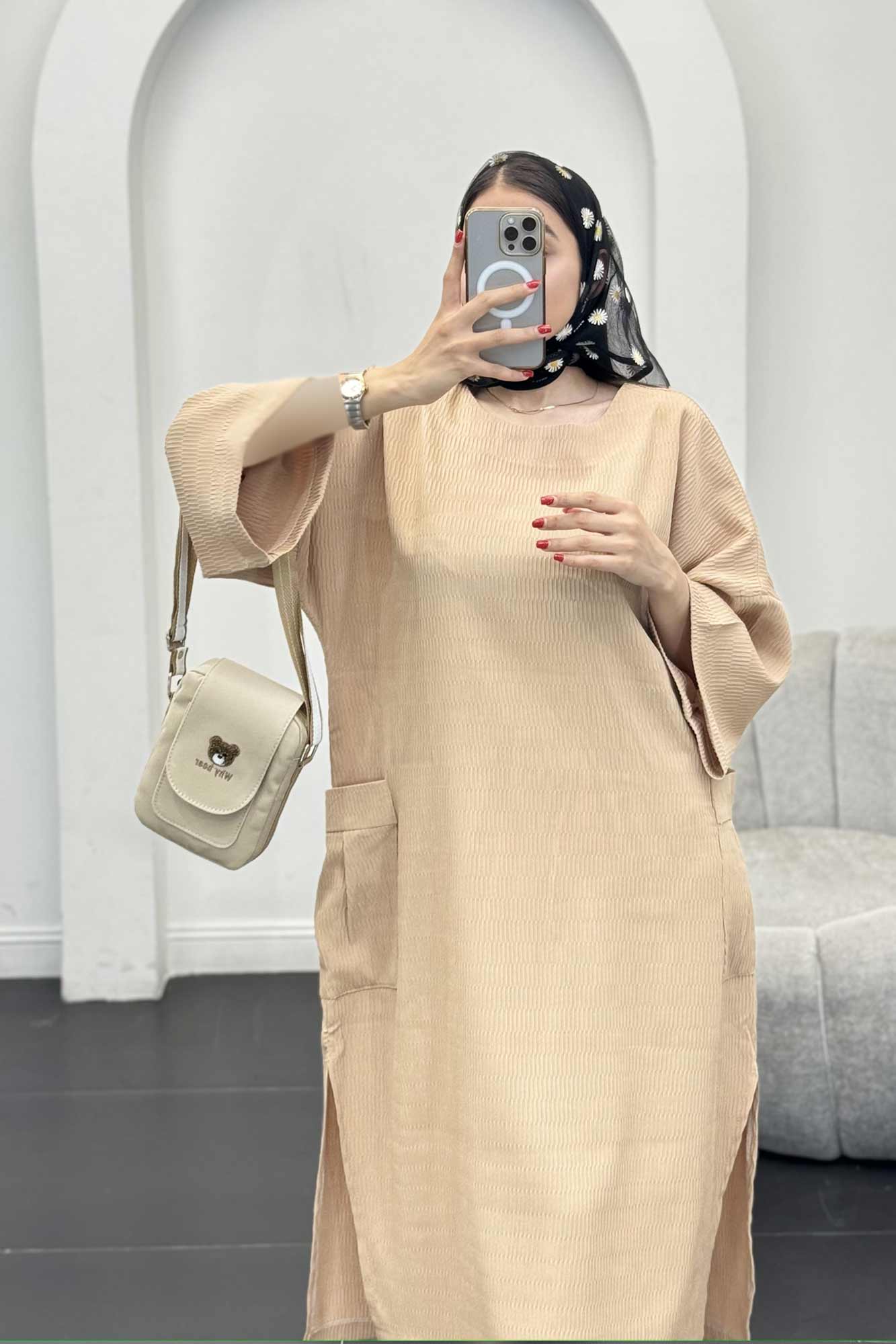 مانتو کفتان السا بغل جیب پایین چاکدار