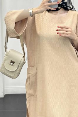 مانتو کفتان السا بغل جیب پایین چاکدار