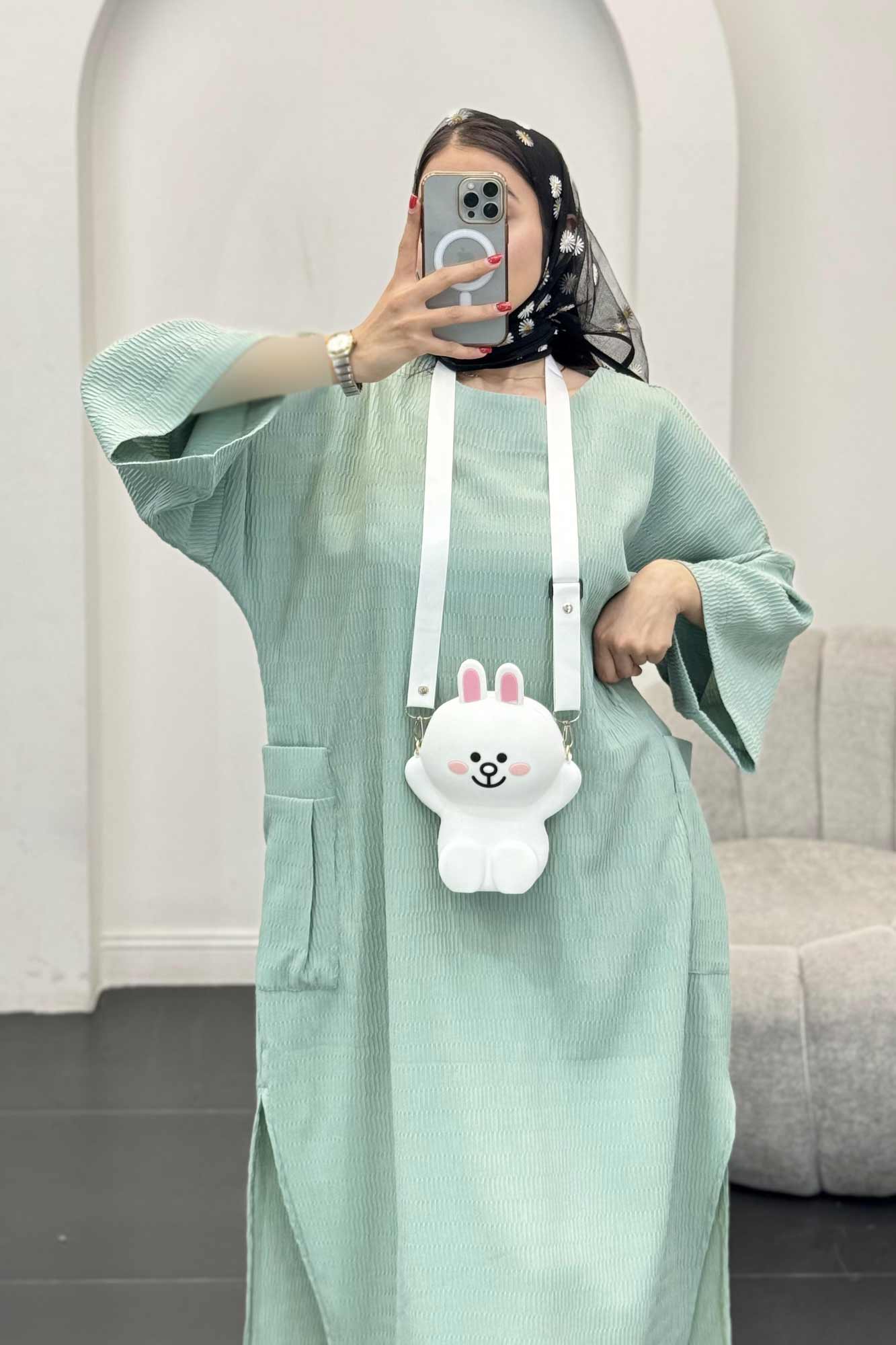 مانتو کفتان السا بغل جیب پایین چاکدار