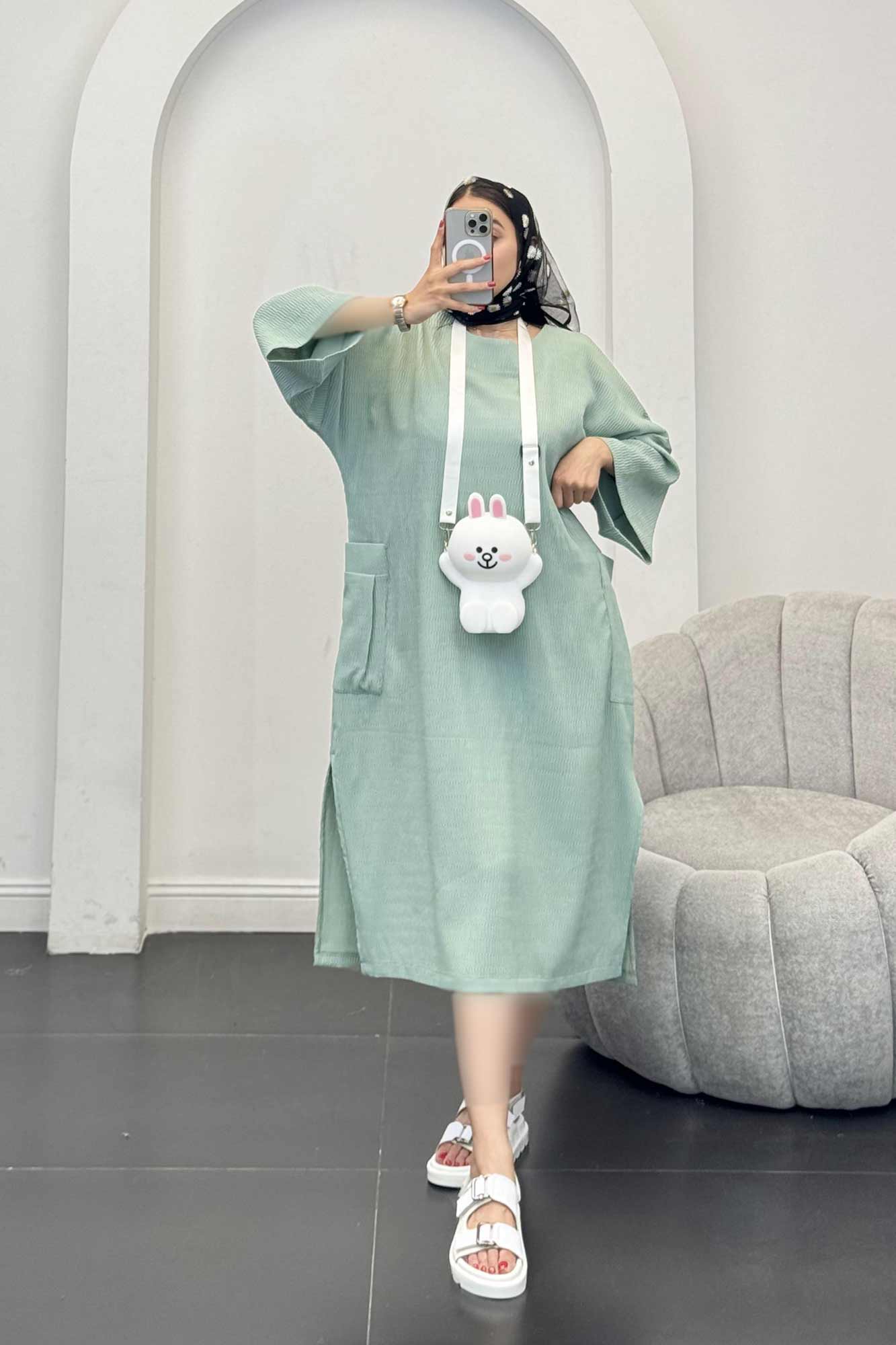 مانتو کفتان السا بغل جیب پایین چاکدار