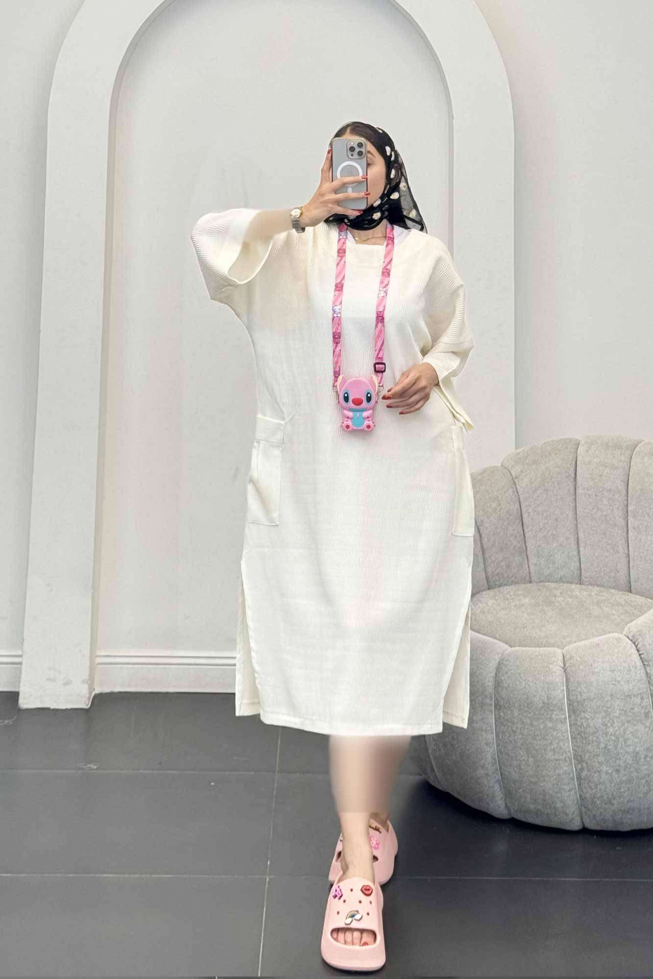 مانتو کفتان السا بغل جیب پایین چاکدار