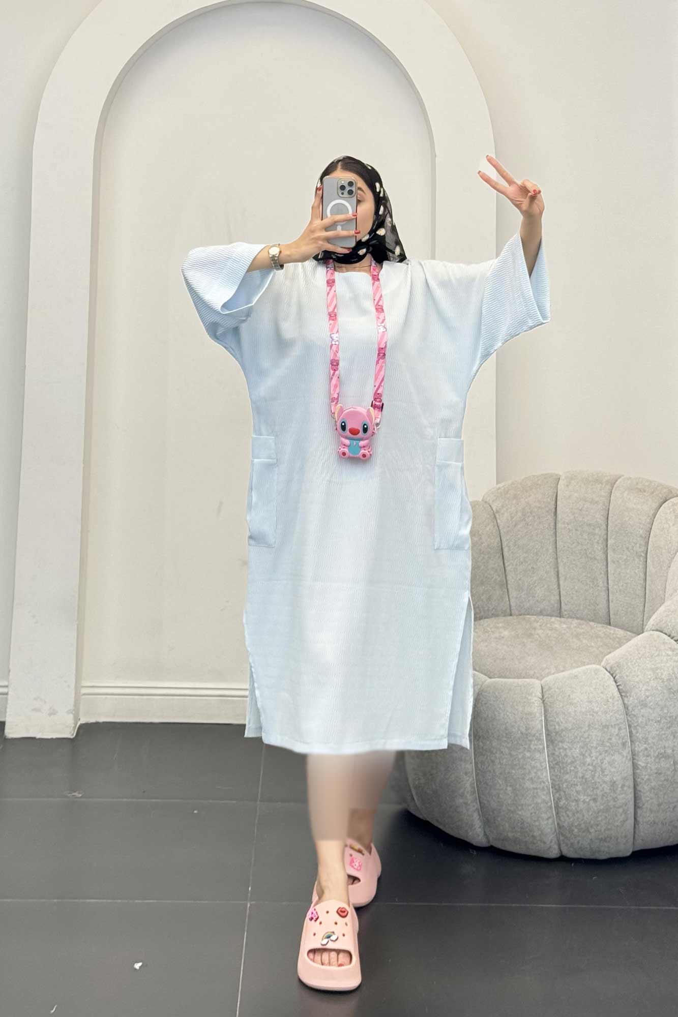 مانتو کفتان السا بغل جیب پایین چاکدار