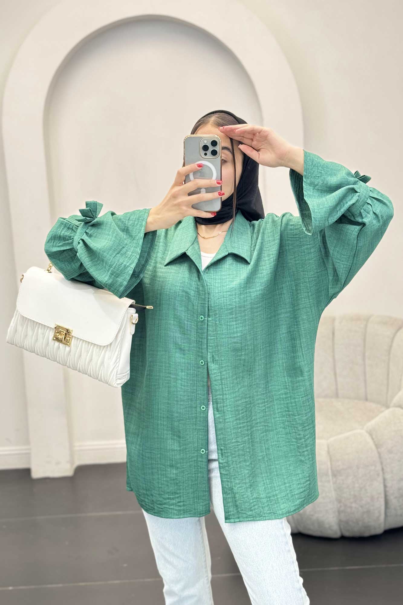 شومیز شانتون آستین عروسکی