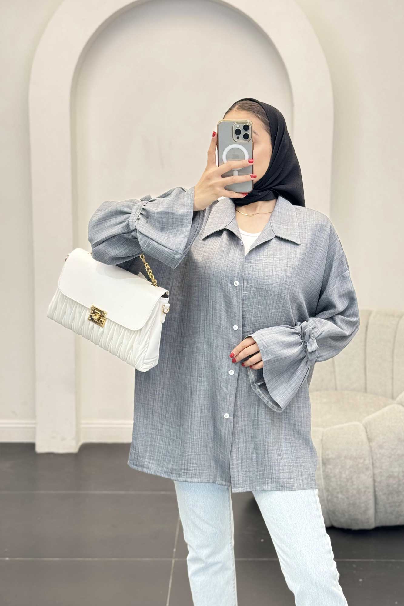 شومیز شانتون آستین عروسکی