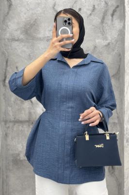 شومیز شانتون کمر گت دار آستین پیله