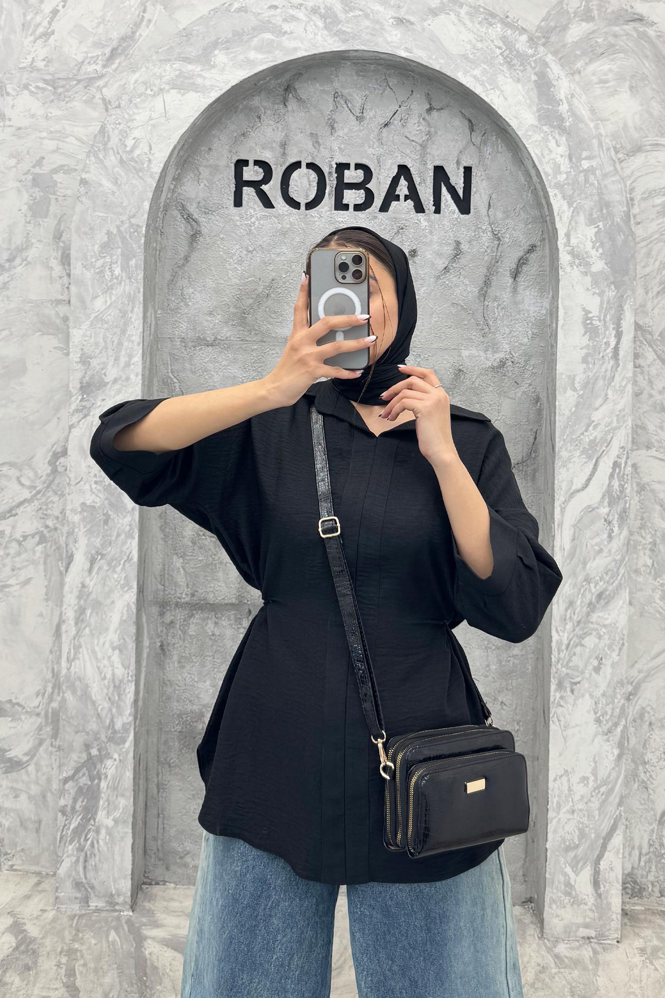 شومیز شانتون کمر گت دار آستین پیله