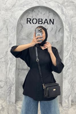 شومیز شانتون کمر گت دار آستین پیله